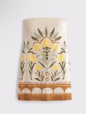 Abercrombie & Fitch Strapless Floral Print Dress in Cream, Yellow & Olive